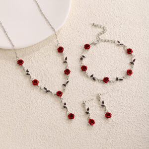E1836-1/three-piece set of silver red flowers