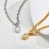 Wholesale Retro lock oval single diamond titanium steel necklace