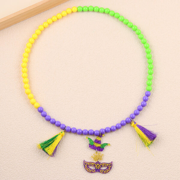 O1CN01q2yGEF1T3MMHvni8t_2677772326-0-cib Wholesale Carnival Colorfulful Beaded Mask Tassel Acrylic Pendant Necklace