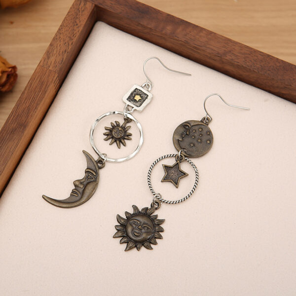 Wholesale Vintage pentagram sun moon long pendant earrings