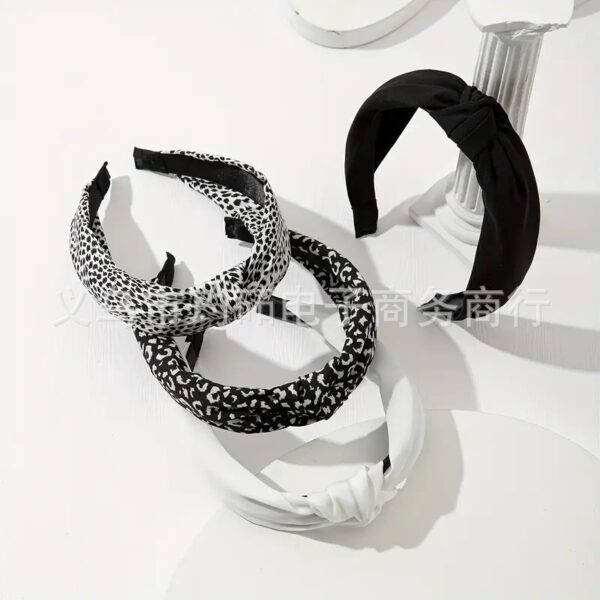 Wholesale Leopard print coffee colored fabric knotted wide edge headband