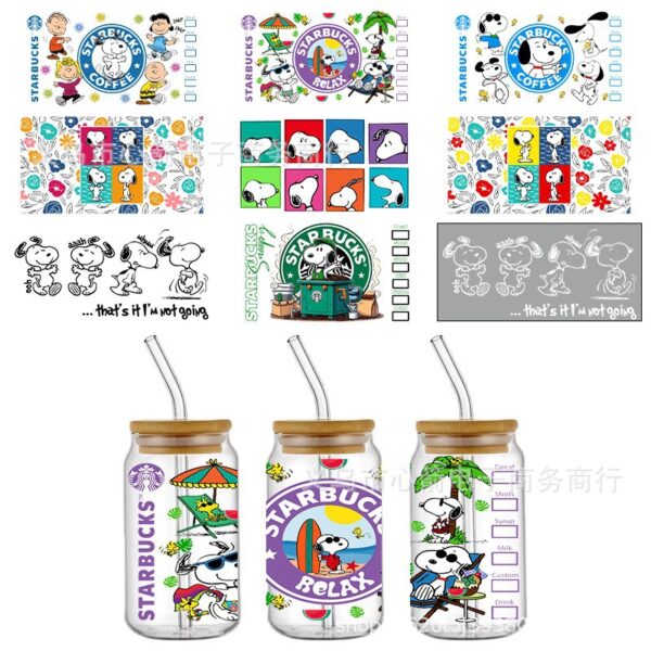 Wholesale UV DTF Crystal Clear Stickers, Cute Cartoon Pattern, 16oz Glass C, Waterproof and Scratch-Resistant,