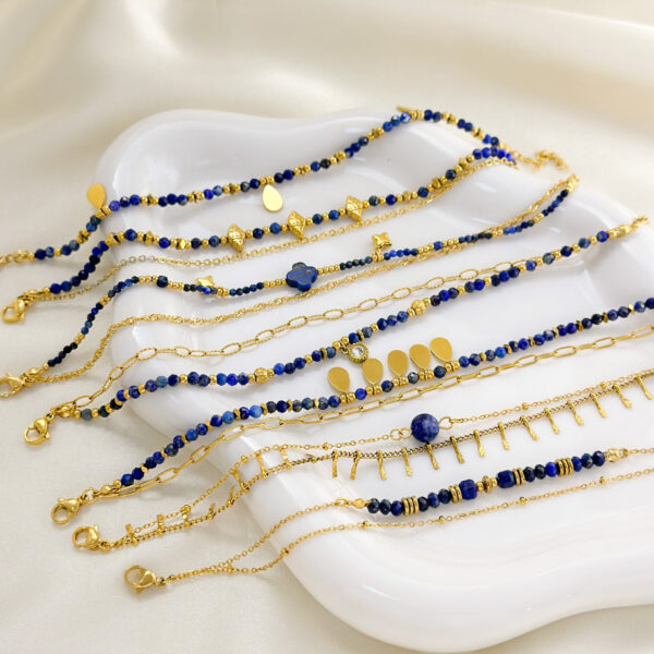 Wholesale European and American Hot Selling Ins Style Lapis Lazuleus Bracelet French Style Design Sense Natural Stone Bracelet Stainless Steel Gold Plated Hand Jewelry