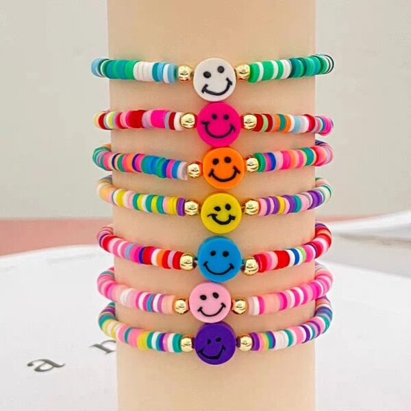 Wholesale niche design handmade soft pottery rainbow smiley bracelet