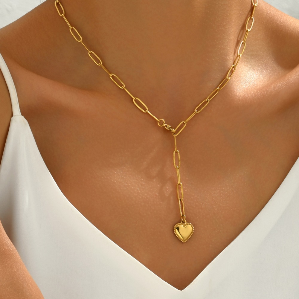 Wholesale Stainless steel gold colored interlocking heart necklace