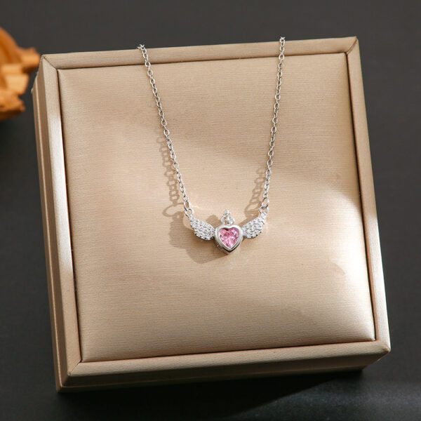 Wholesale Silver titanium steel necklace with powder zirconium inlay