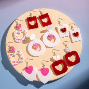 Wholesale Acrylic Hollow Printed Heart Geometric Round Flower Earrings