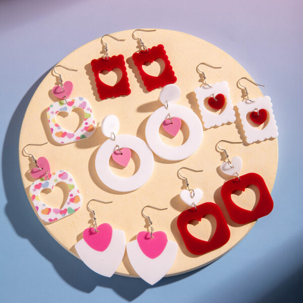 Wholesale Acrylic Hollow Printed Heart Geometric Round Flower Earrings
