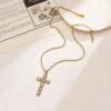 Wholesale Stainless Steel Necklace Cross Red Diamond Adjustable Non-Fading Necklace