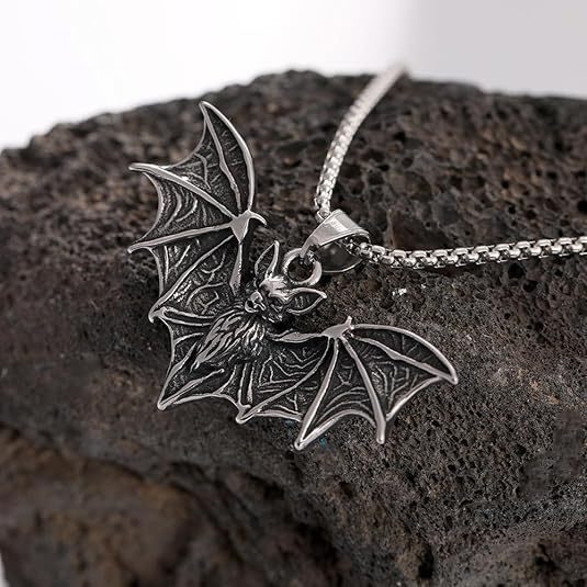 Wholesale Gothic Halloween Bat Pendant Stainless Steel Necklace