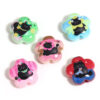 Wholesale 10pcs 20mm double-sided color cartoon black cat flower acrylic beads