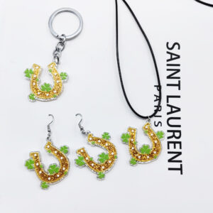 Yellow U-shaped earrings a pair of necklace key chain