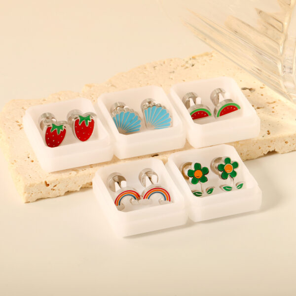 Wholesale Cute Fruit Plant Rainbow Stainless Steel Earrings