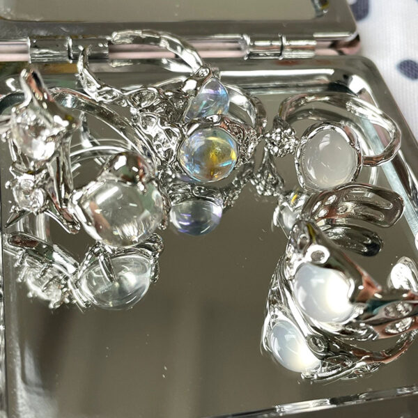 Wholesale Silver Inlaid Moonstone Geometric Open Ring