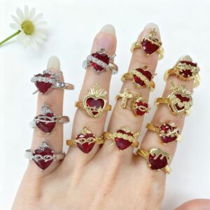 Wholesale Red Crown Heart Zircon Open Charm Ring