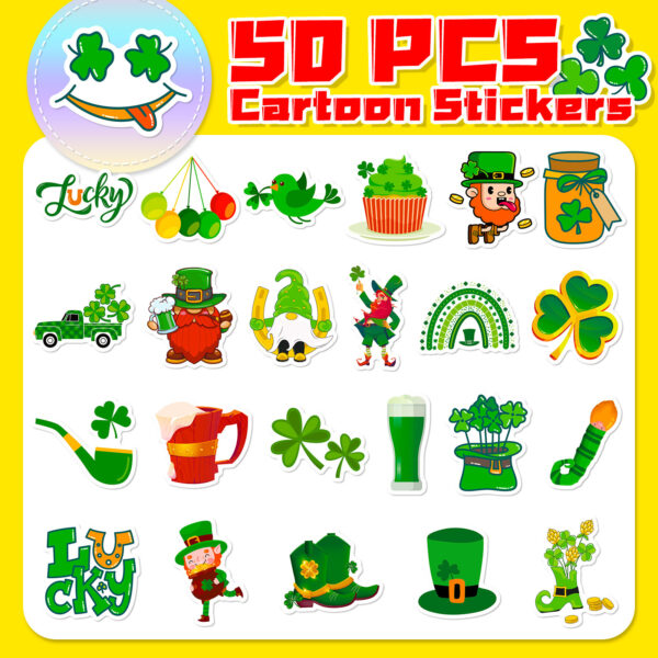 Wholesale 50pcs St. Patrick's Theme Clover Hat Party Waterproof Vinyl Stickers