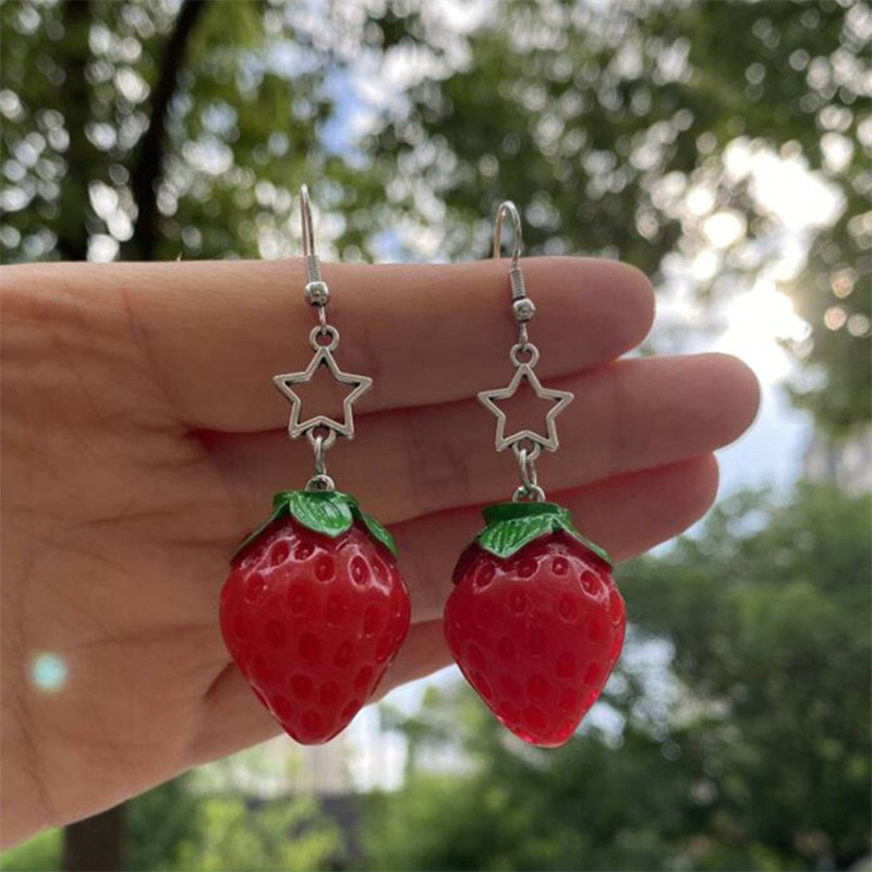 Wholesale Cute Ft Five inted Star Strawberry Hollow Star Earrings