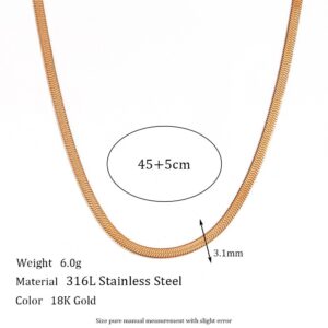 3mm wide blade chain necklace-gold 45cm +5cm