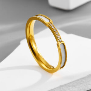 D015 white shell diamond ring gold / No. 7