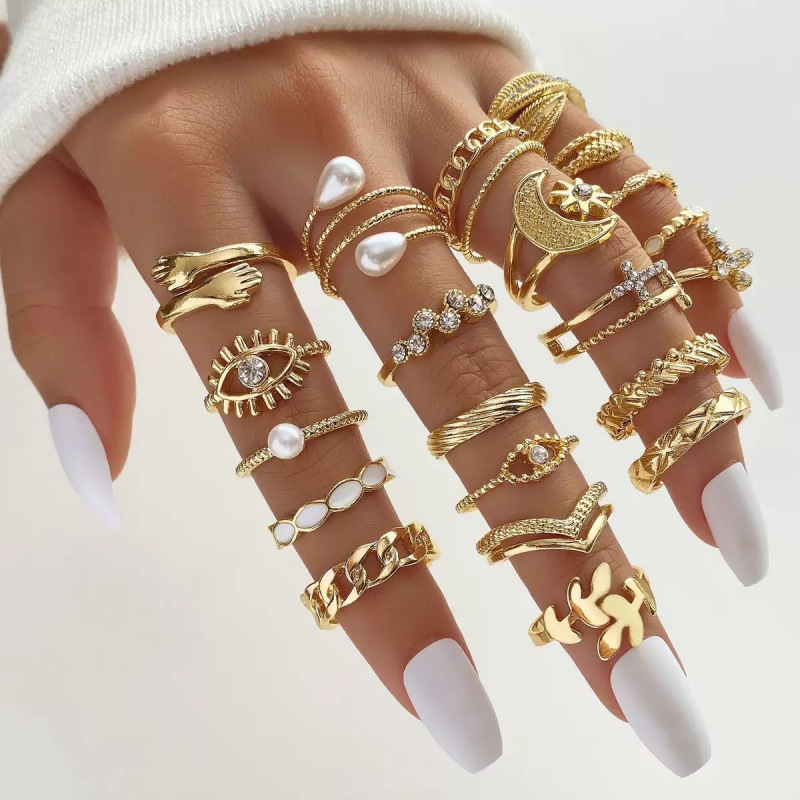 Wholesale Diamond Eye Cross Leaf Hollow Multi-Joint Ring Set