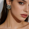 Wholesale 925 Silver Leopard Head Full Diamond Tassel Earrings