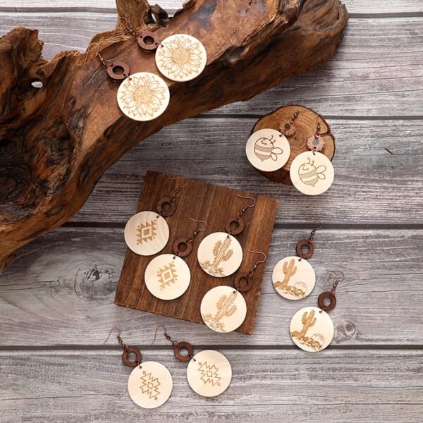 Wholesale Sunflower Bee Cactus Wooden Earrings