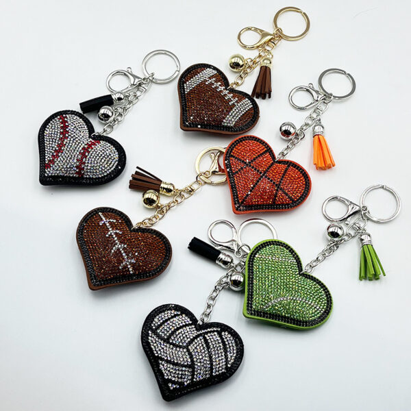 Wholesale Rhinestone Heart Keychain Tassel Pendant in Sports Style