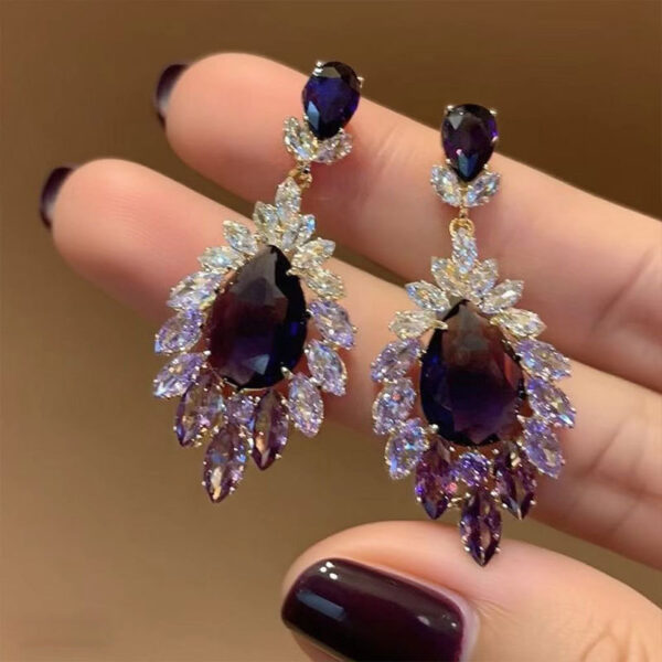 Wholesale Full diamond tassel purple diamond earrings