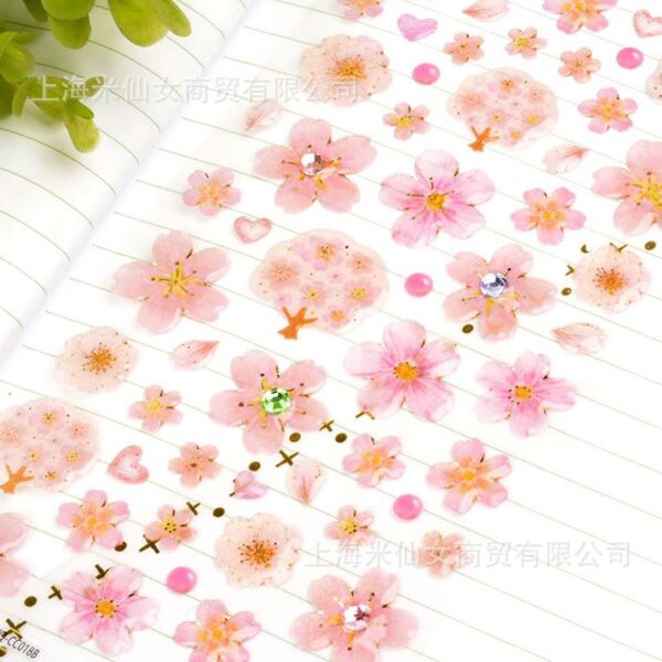 Wholesale Wow WQCC Pink Cherry Blossom Bronzing Crystal Stereo Sticker Children's Girl's Diary Hand Account Water Cup Decorative Glue Drops
