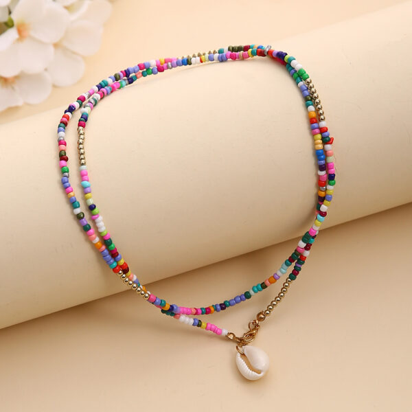 Wholesale Bohemian-style candy-colored double-layer rice bead necklace shell choker
