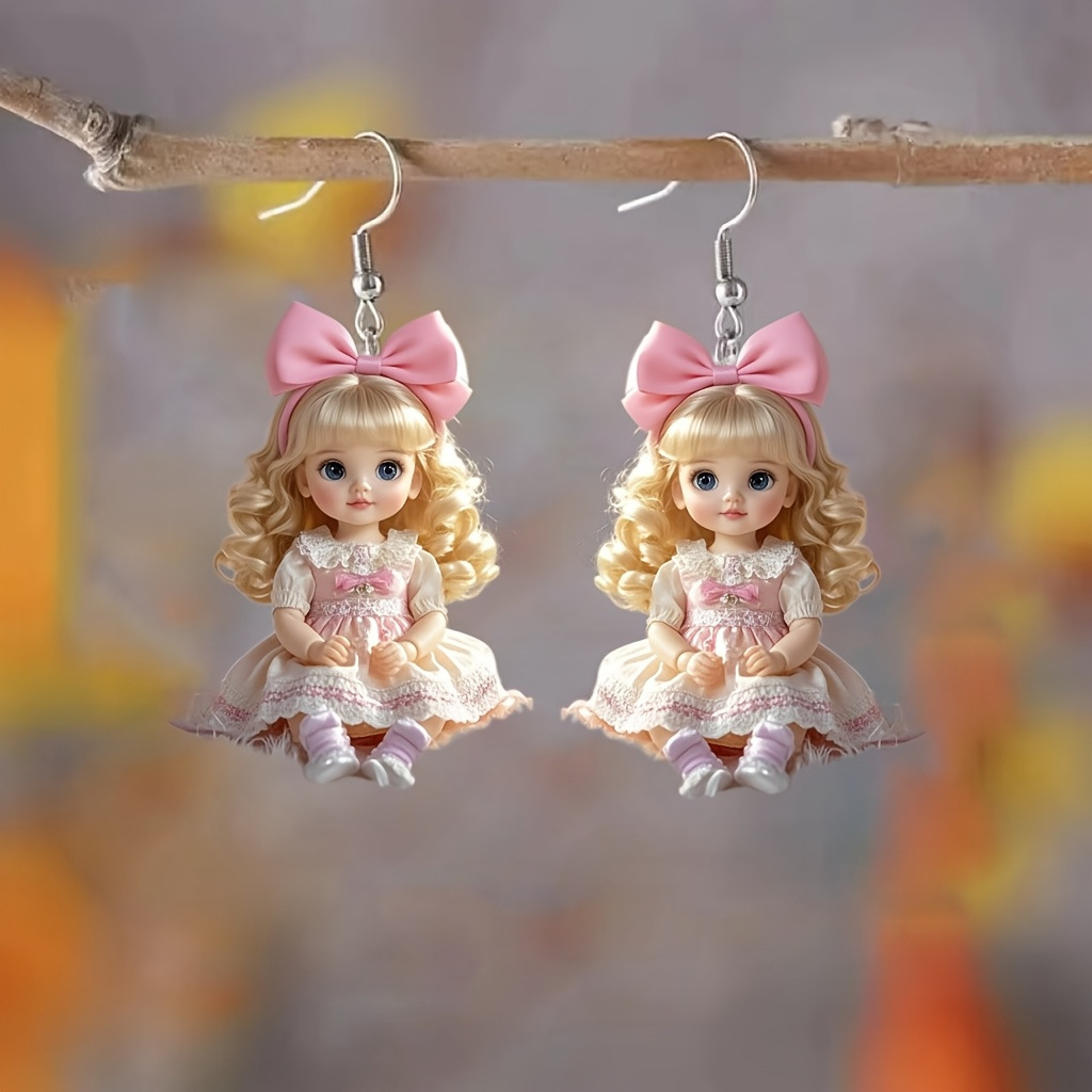 Wholesale Acrylic Doll Cartoon Earrings with Butterfly Dangles