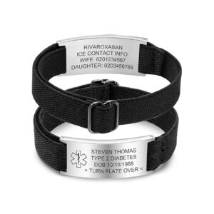 Steel tag black cord medical alert bracelet