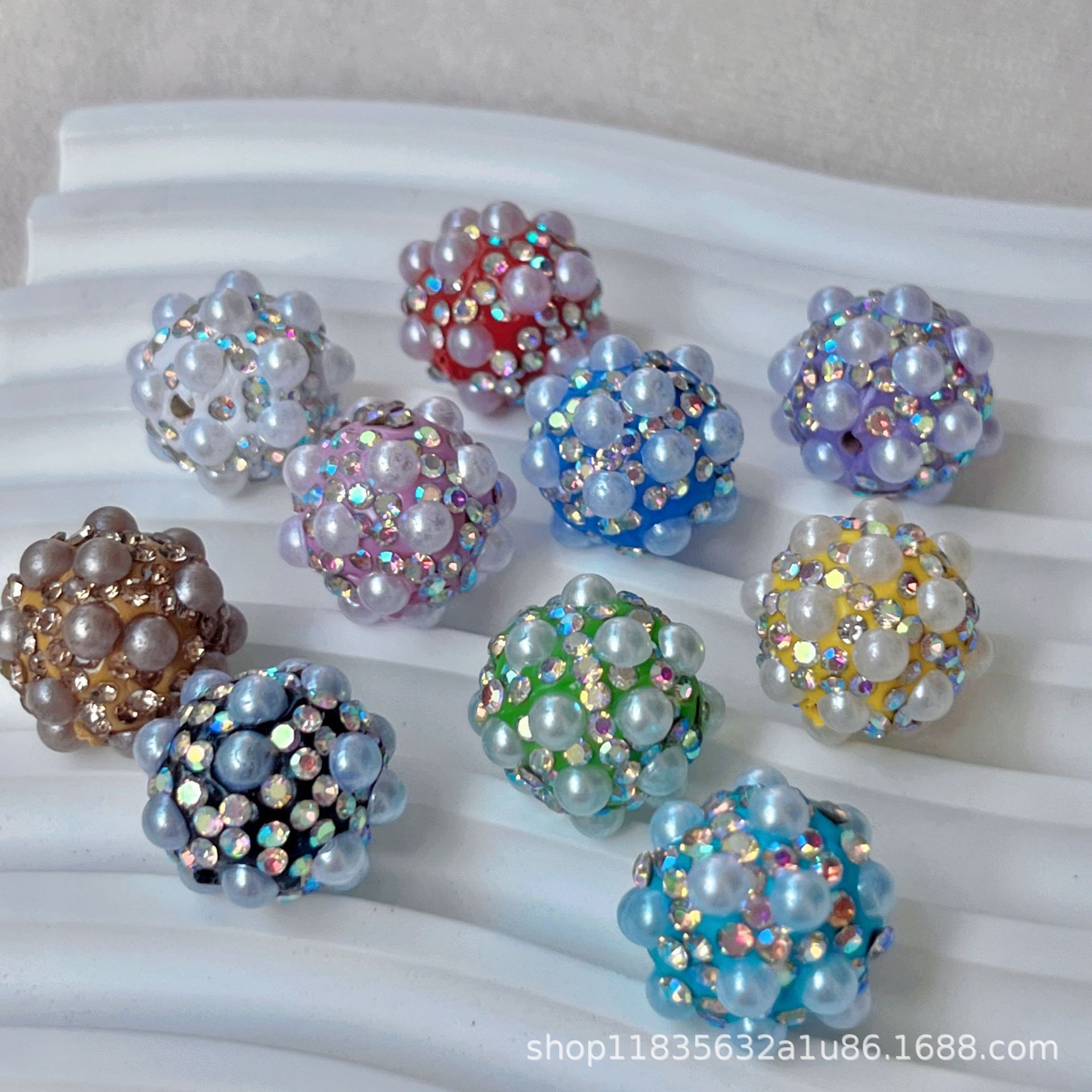 Wholesale Colored diamond studded beads, pearl clay, straight hole beads