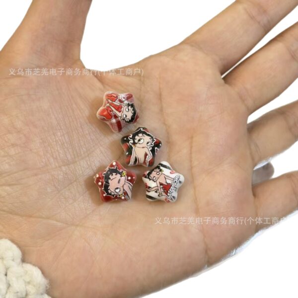 Wholesale 10pcs Star Relief Red Cartoon Girl Acrylic Beads