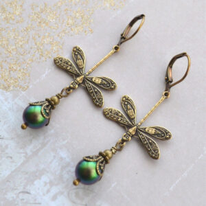 Wholesale Retro Dragonfly Inlaid Pearl Pendant Earrings Bohemian