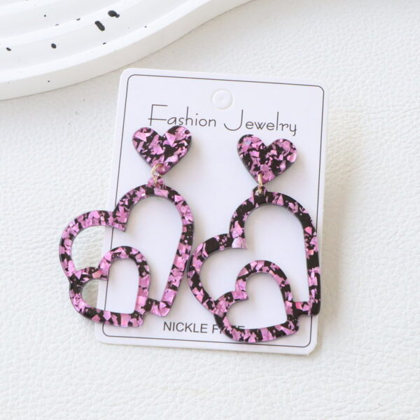Wholesale Valentine's Day Black and Pink Hollow Heart Acrylic Earrings