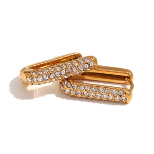 Semi-inlaid rectangular earrings-Gold-white diamond