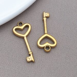 T2375-gold stainless steel love key-11x25x2mm aperture 2.2mm-1.1g