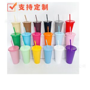 O1CN01qoXZ2J1N4pvWIqMlt_2220882821517-0-cib Wholesale 24OZ solid color PP plastic large capacity 710ml straw cup