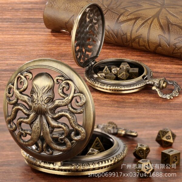 Wholesale Retro hollowed out octopus dice board game pocket watch