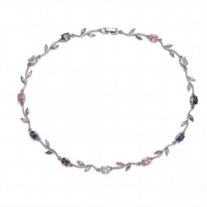 White gold purple pink diamond tulip necklace