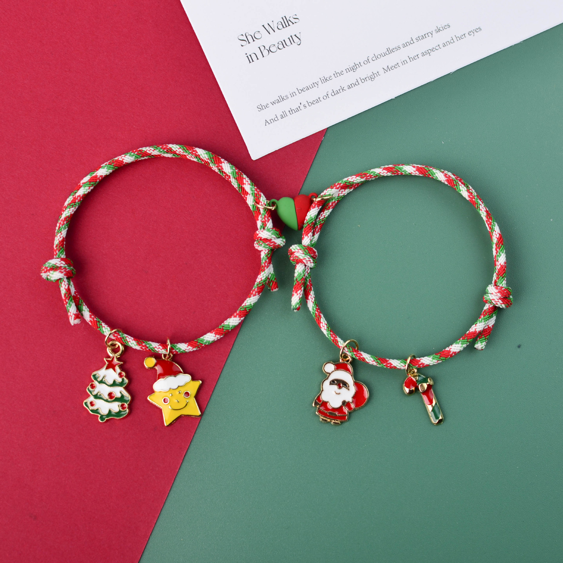 Wholesale Christmas Love Magnet Woven Cole Bracelet
