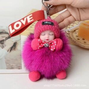 Rose red / Real fox fur 8cm hair balls