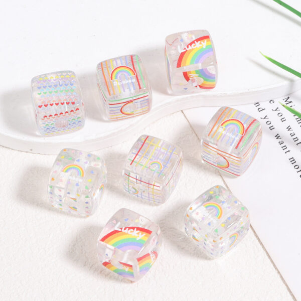 Wholesale 10pcs 14mm transparent rainbow square acrylic beads