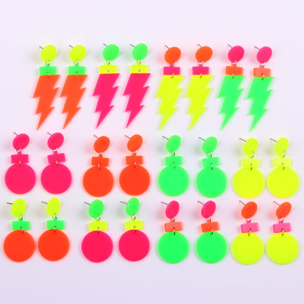 Wholesale Geometric fluorescent lightning bolt round irregular acrylic earrings