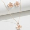 Wholesale Pink and white five petal flower necklace earring set