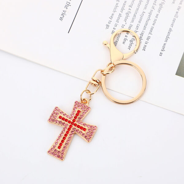 Wholesale Colored Cross with Water Diamond Metal Keychain