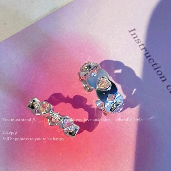 Wholesale Pink wide face diamond inlaid heart-shaped ring