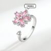 Wholesale Flower Pink Copper Inlaid Zircon Adjustable Open Ring