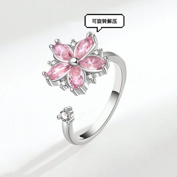 Wholesale Flower Pink Copper Inlaid Zircon Adjustable Open Ring